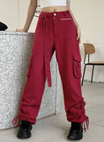 ZIP WAISTBAND POCKET LACE-UP CASUAL JEANS