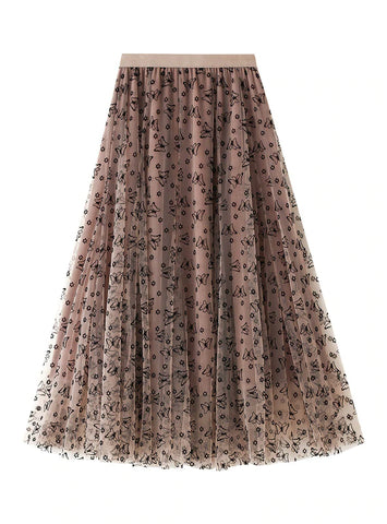 BUTTERFLY MESH MEDIUM LONG SKIRT