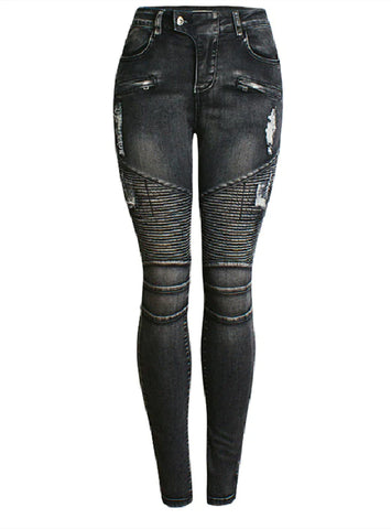 PUNCHED ELASTIC SLIMMING JEANS PANTS