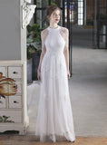 TULLE SEUQINS HALTER BEADING PROM DRESS