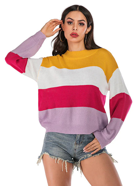 SPLICED LONG SLEEVE PULLOVER SWEATER