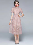 HEAVY EMBROIDERY LACE LAPEL FAUZE DRESS