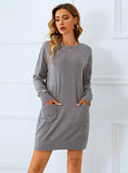 SOLID COLOR LONG SLEEVE ROUND NECK LOOSE DRESS