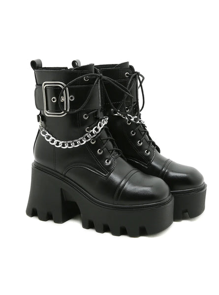 SIDE ZIPPER METAL CHAIN MARTIN BOOTS