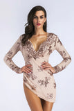 V-NECK IRREGULAR LONG SLEEVE SEQUINED DRESS