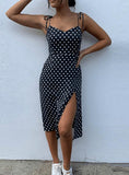 WOMEN CAUSAL POLKA DOT SLEEVELESS HIGH PLEATED DRESS