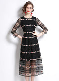 YARN LACE EMBROIDERY LONG SLEEVE DRESS