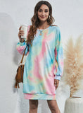 ROUND NECK TIE-DYED PRINTED LOOSE DRESS