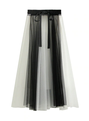 WOMEN SPLICED GAUZE SKIRT