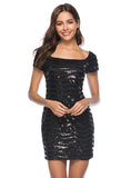 SQUARE NECK BACKLESS MINI SEQUINED DRESS