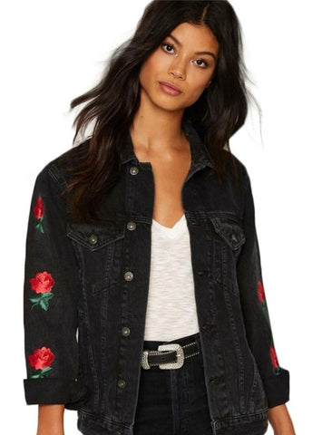 DENIM JACKET CASUAL FLORAL EMBROIDERY