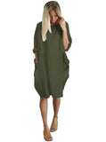 Womens Dresses Pocket Loose Dress Ladies Crew Neck