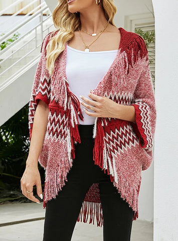 FRINGE COLOR MATCHING SWEATER CLOAK SHAWL