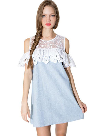 LACE SHIFT DRESS COLD SHOULDER A-LINE MINI DRESS