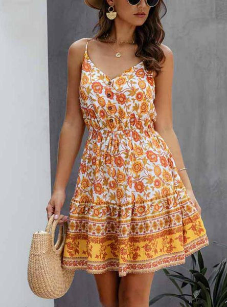 LOSSKY SUMMER WOMEN DRESS BUTTONS COTTON MINI SUNDRESS
