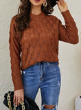 SOLID-COLOR V-NECK FISH-SCALE HOLLOW SWEATER