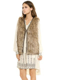 WOMEN BROWN FAUX FUR VESTS V-NECK SLEEVELESS