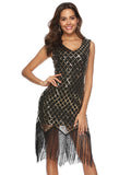 SEXY V-NECK PLAID FRINGED SEQUINED DRESS