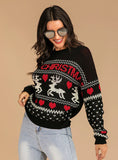 CHRISTMAS REINDEER CONTRASTING CREWNECK SWEATER