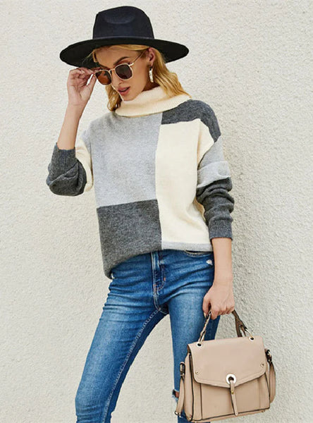 COLLAR COLOR MATCHING SWEATER PULLOVER
