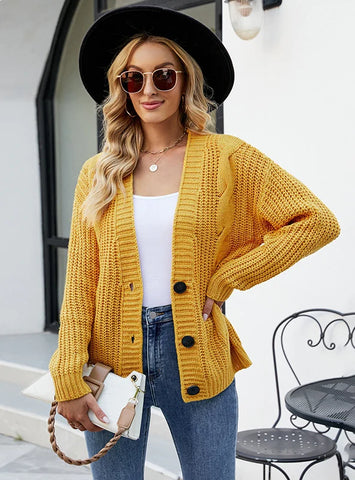 WOMEN THICK TWIST BUTTON CARDIGAN COAT