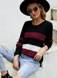 ROUND NECK STRIPED PULLOVER LONG SLEEVE SWEATER