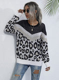 LEOPARD PRINT THIN ROUND NECK LOOSE KNIT SWEATER