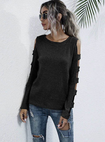 KNITTED HOLLOW RETRO LONG SLEEVE SHIRT