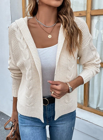 SOLID COLOR HOODED TWIST SWEATER CARDIGAN COAT