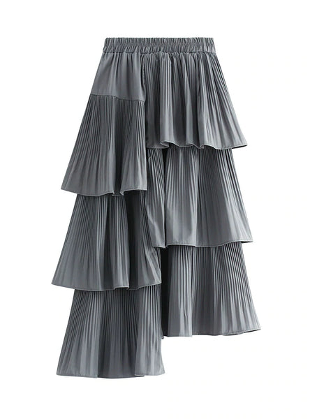 ASYMMETRIC PLEATED RUFFLE IRREGULAR SKIRT