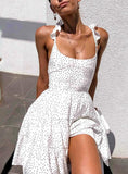 POLKA DOT WHITE RUFFLE BACKLESS SEXY MINI PARTY DRESS