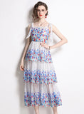 LAYERED PRINT SLING CAKE DRESS