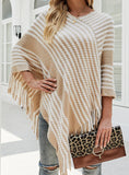 KNITWEAR STRIPED TASSEL CLOAK SHAWL COAT