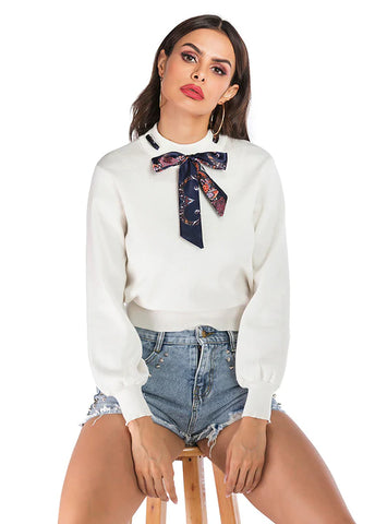 SOLID COLOR LONG SLEEVE SLIM TIE SWEATER