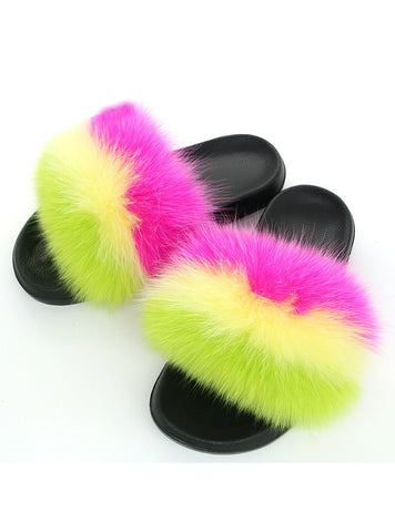 WOMEN FOX FUR SLIPPERS REAL FUR SLIDES FEMALE INDOOR FLIP