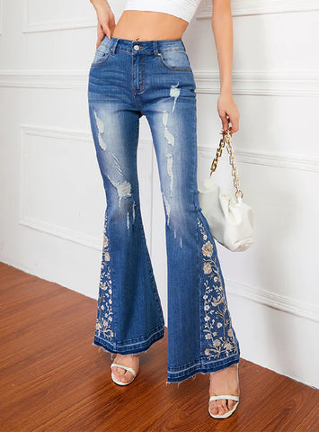 3D EMBROIDERED TROUSERS FLARED JEANS