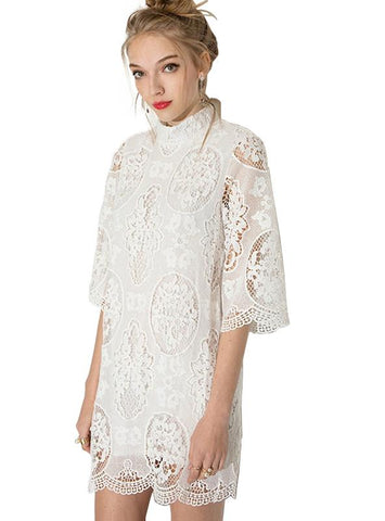 MINI DRESS HALF SLEEVE STRAIGHT LACE DRESS
