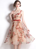 ROSE PRINT MESH SLING DRESS