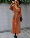 WAIST STRETCH LONG SLEEVE DRESS
