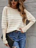 BUTTON-THREADED CUFF STRIPED SWEATER