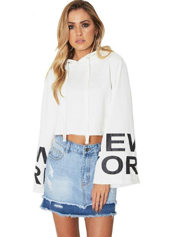HOODIES FULL SLEEVE LETTER PRINT BELT LADY CROP TOPS