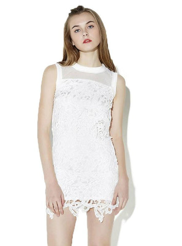 WHITE SEE-THROUGH MESH STRIPE LACE DRESSES