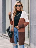 LONG SLEEVE COLOR MATCHING KNITTED CARDIGAN COAT