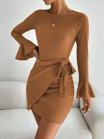 ROUND NECK SLIM HIP LONG SLEEVE DRESS