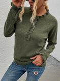 WOMEN WOODEN EAR BUTTON SWEATER TOP