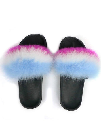 WINTER FLUFFY FUR SLIPPERS WOMEN REAL FOX FUR SLIDES