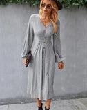 A-LINE V-NECK LONG SLEEVE DRESS