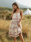WOMEN FLORAL-PRINT SPLIT-JOINT SPAGHETTI MAXI DRESS