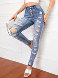 HOLES SLIM BODY ELASTIC PENCIL PANTS JEAN