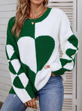ROUND NECK COLOR MATCHING LOVE PULLOVER SWEATER